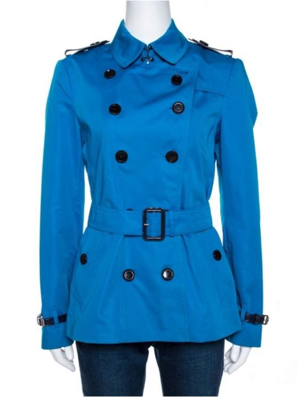 Burberry Blue Cotton Blend Double Breasted Trench Coat Size 10